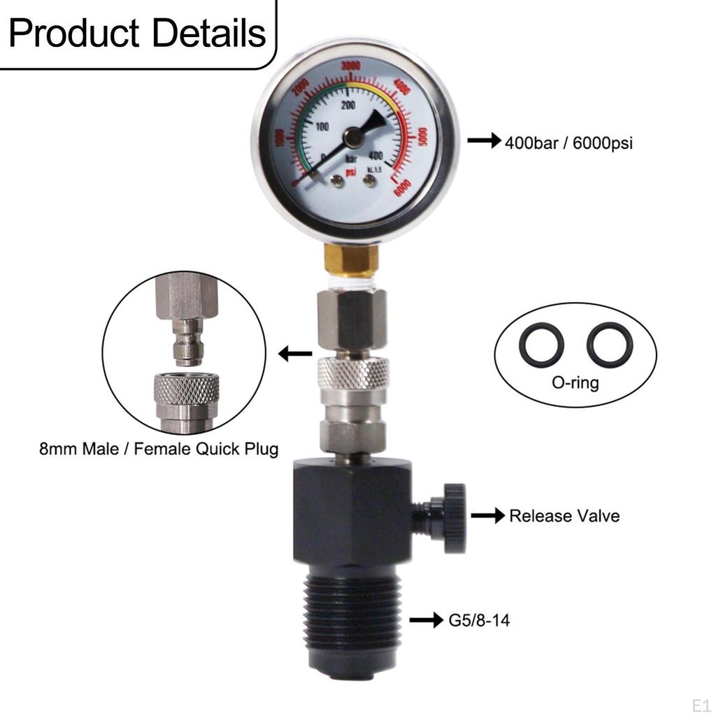 Tank Pressure Checker Test Tool, Compact Easy To Read, Luminous Scuba Diving Gauge for