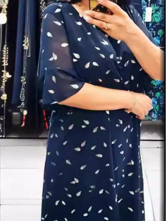 2024 Elegant Plus Size Chiffon Print Women's Short Sleeve Dress