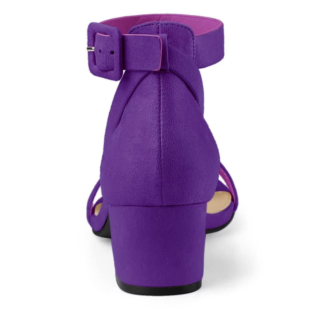 Allegra K Women's Ankle Strap Sandals with Block Low Heels, Purple, Size 25.5cm