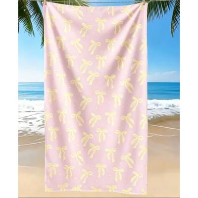 Pink Bow Print Beach Towel, Microfiber Large Sand Free Quick Dry, Cute Coquette Aesthetic, Soft Absorbent Beach Towel Bathroom