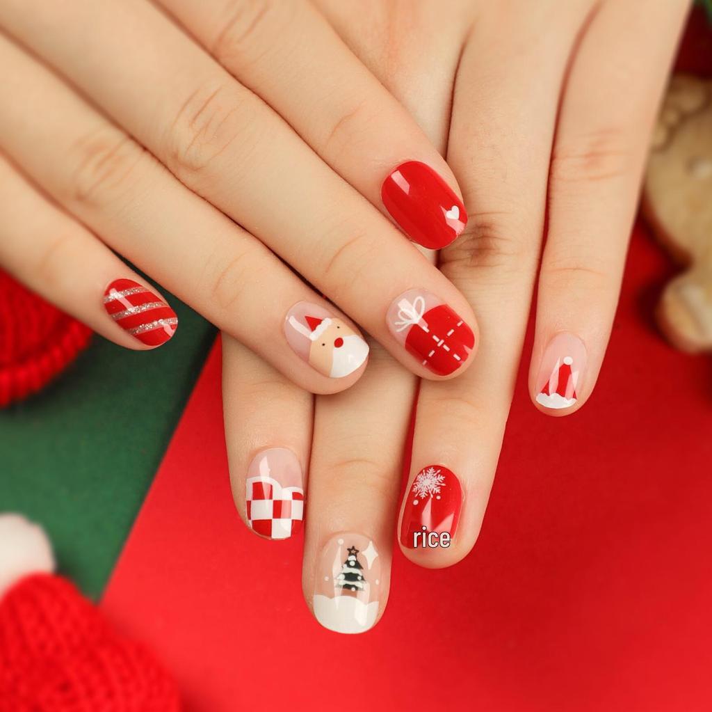 Christmas Short Style Removable Nail Stickers - Cross-Border Hot Selling Wearable Manicure Stickers
