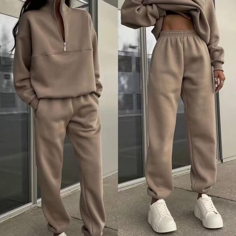 European-American Women's Thick Hoodie & Long Pants Two-Piece Set