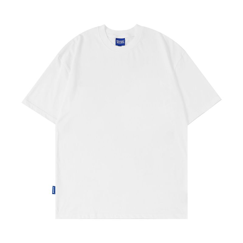 Wassup Heods 280g Heavy Cotton Basic Short-Sleeve T-Shirt for Men, American High Street Style Half-Sleeve Base Tee, Trendy