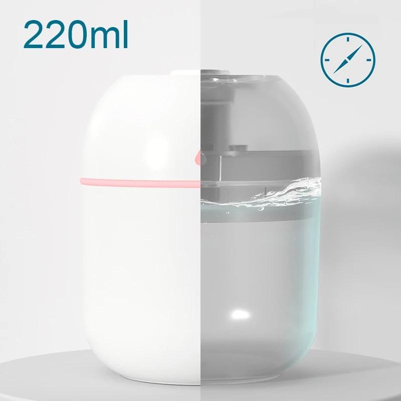 220ML Légpárásító Ultrahangos Illóolaj Diffúzor Alacsony Zajszintű Mini Hordozható Aromaterápiás Permetező Színes LED Lámpa Párásító Otthonra Irodába Autóba
