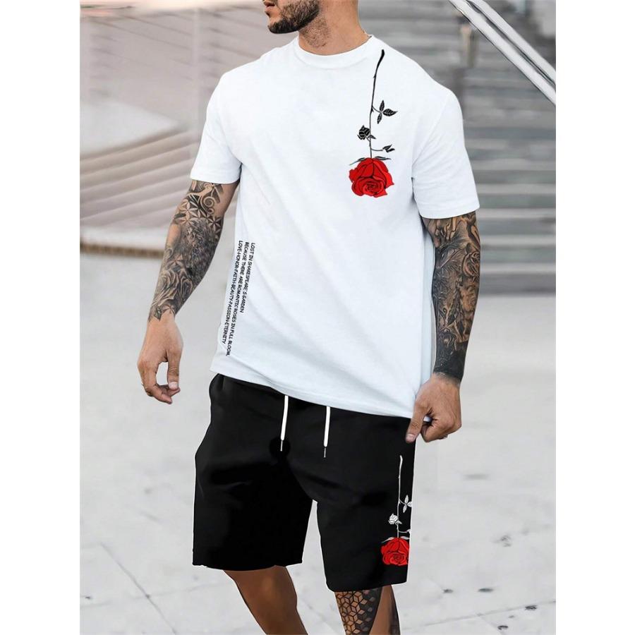 Summer Patchwork Monogrammed T-Shirt Men Crew Neck Short Sleeved Drawstring Shorts Tracksuit Outdoor Street Photography Clothing