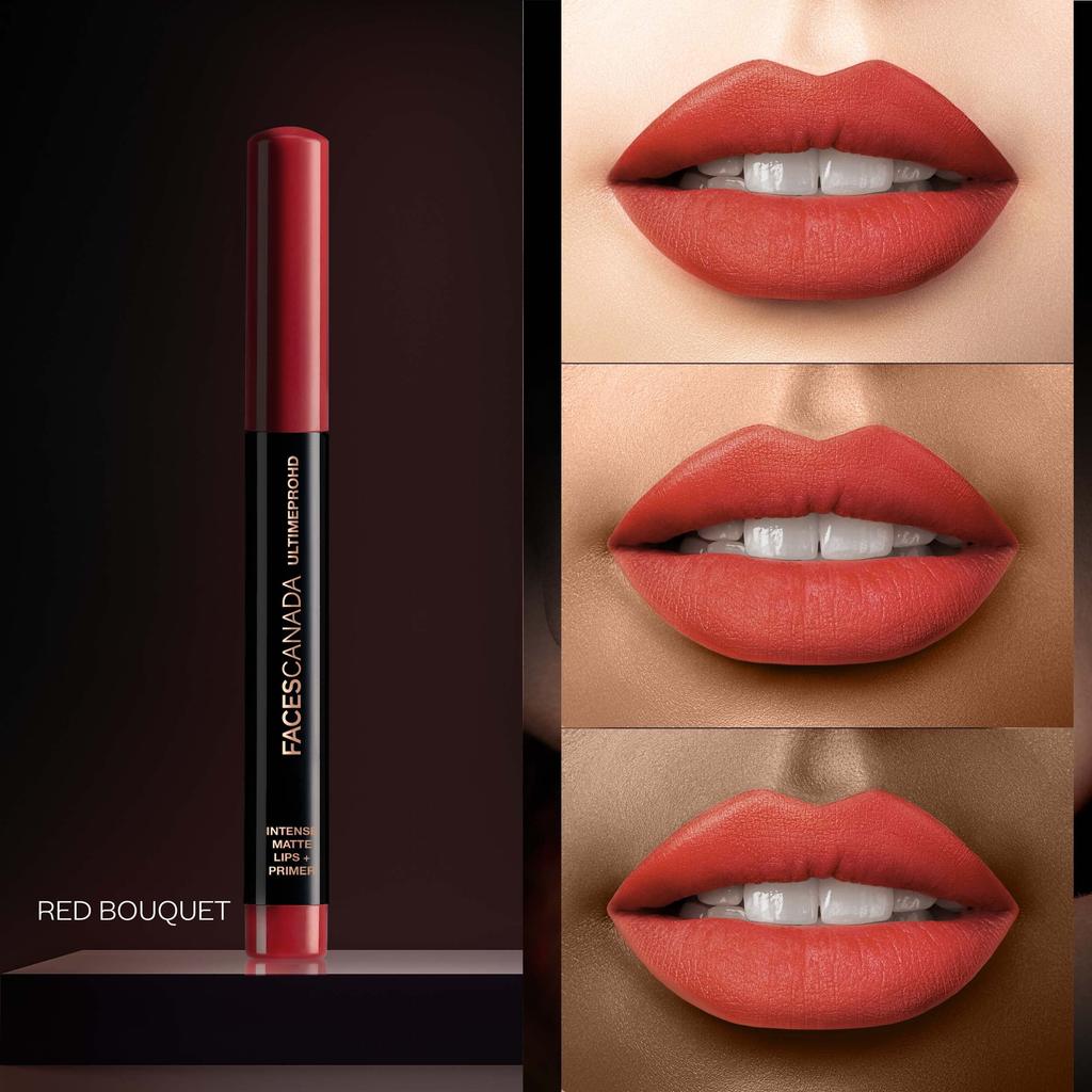 FACESCANADA Ultime Pro Hd Intense Matte Lipstick + Primer - Red Bouquet (Red), 1.4G | 9Hr Long Stay | Flawless Hd Matte Finish | Intense Color | Li
