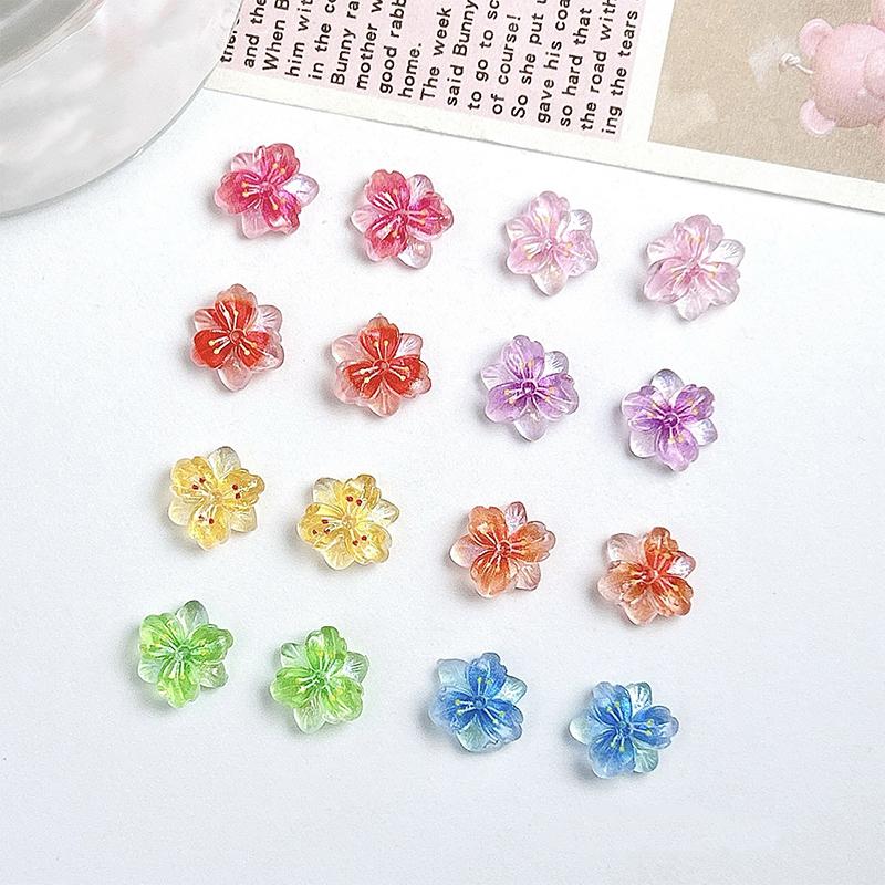 50Pcs 3D Flowers For Nails Charms Ice Translucent Gradient Blossom Manicure Art Flower Luminous Decoration For Nails Design