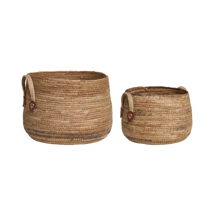 Lot de 2 paniers cache-pot ronds en feuilles de bananier naturel
