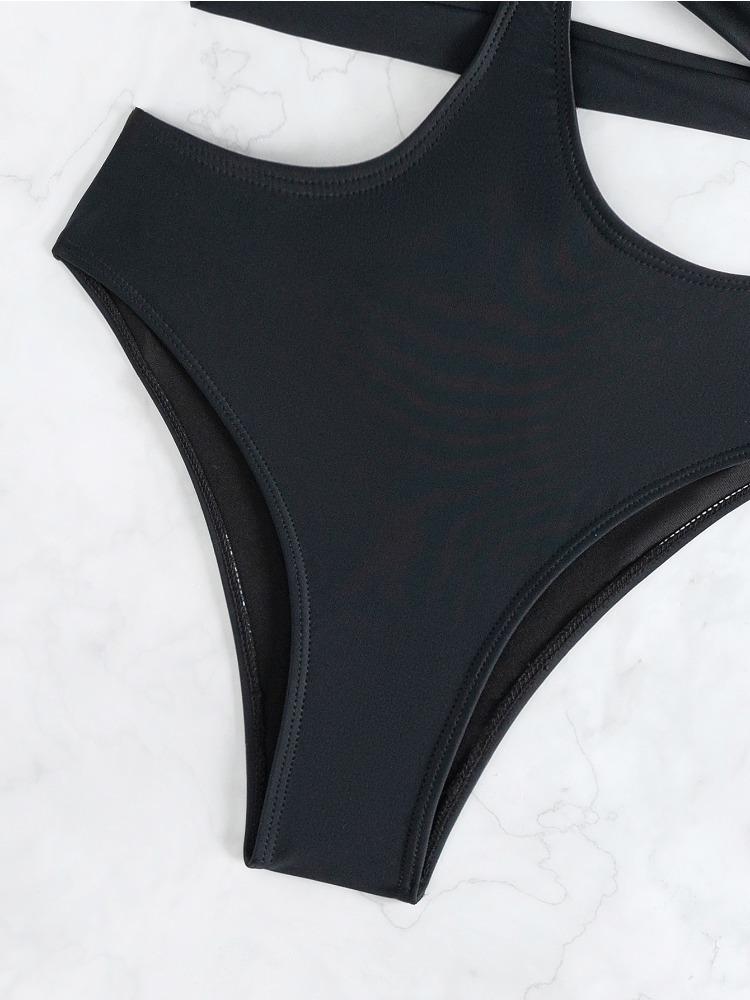 Solid Color Slim Fit Sexy One Piece Bikini Swimsuit Women Fashion Beach Vacation Elegant Swimwear