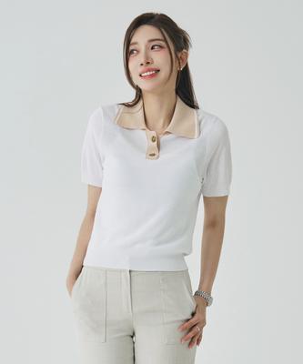 VISITINNEWYORK Flat Collar Short Sleeve Knit (Vz5Sk73)