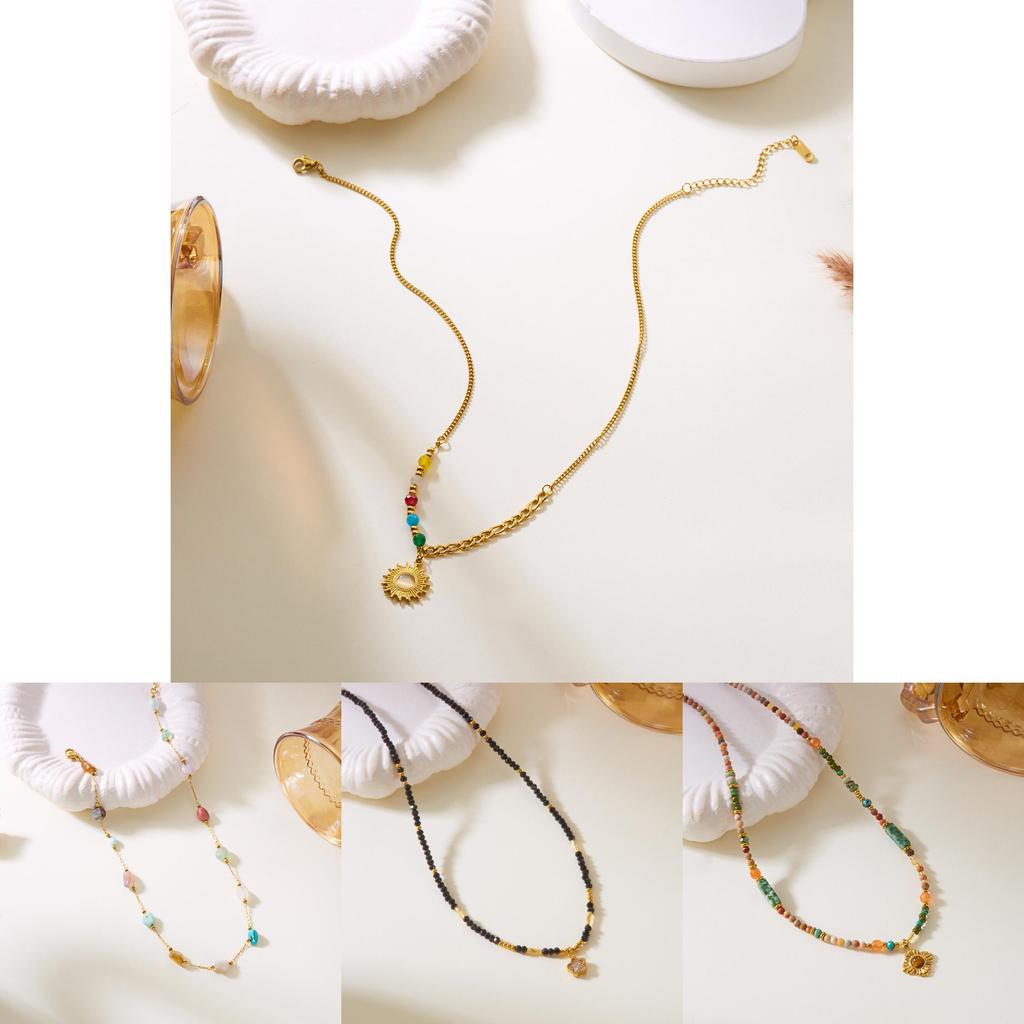 Stainless Steel Necklace With Sunflower Motif And Natural Turquoise For Casual Wear