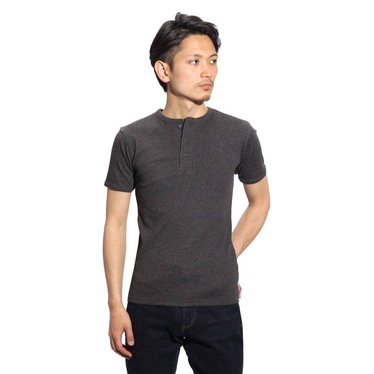 Avirex Daily Henley Neck Rib Short Size Charcoal T-Shirt, Sleeve, L,