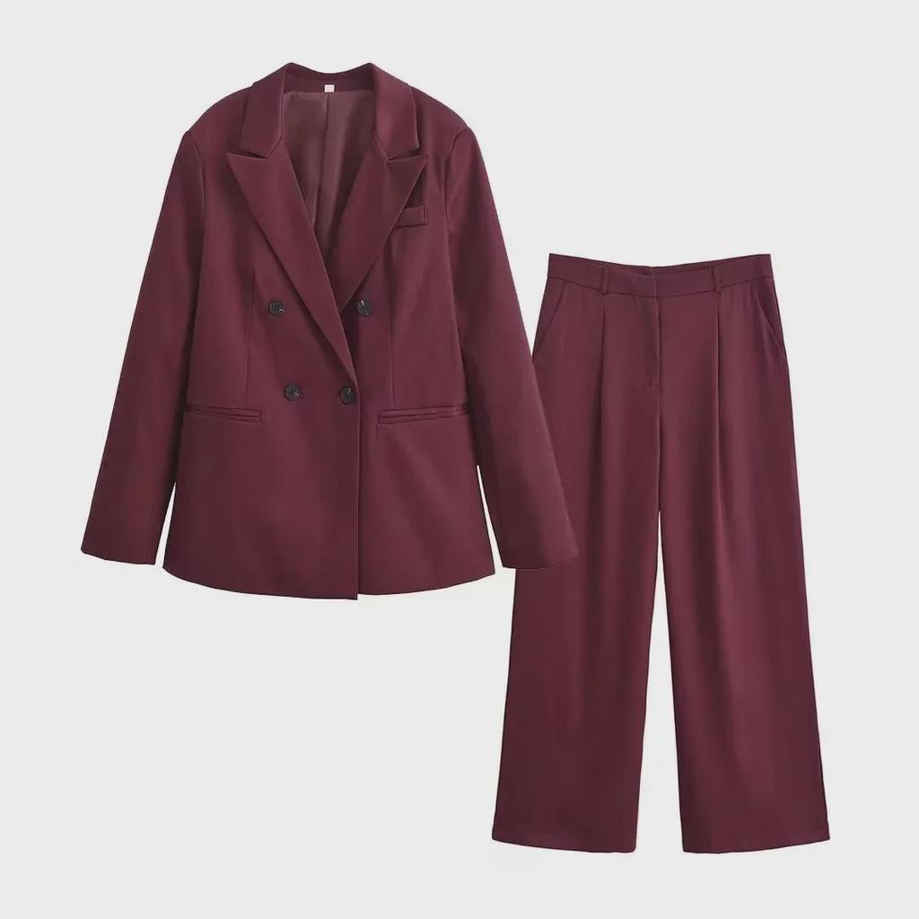 Women's Double-Breasted Blazer & High-Waist Pants Set