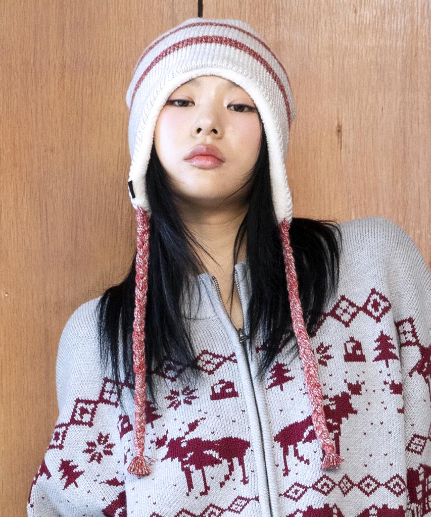 GLACK Gc069 Striped Earflap Beanie (Ivory)