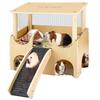 Wooden Guinea Pig Hides in The Hamster Cage Interior Landscaping Platform and Double Layer Decorative Hamster Ladder Pet Nest
