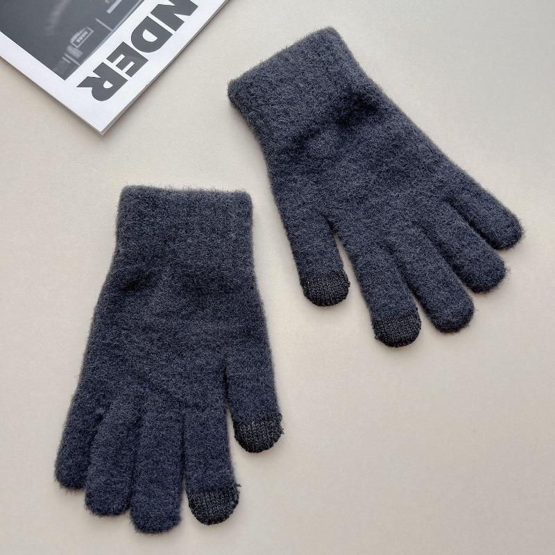 Autumn and Winter Men's Solid Color Knitted Gloves, Winter Cycling Warm Men's and Women's Five-finger Knitted Gloves