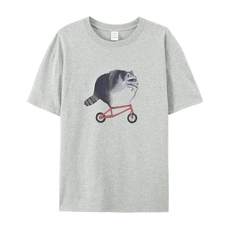 Cycling Hamster Pattern Printed Men's T-Shirt Summer Vintage Kawaii Men's Women's Surfing Beach T-Shirt Breathable Casual Top