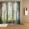 Garden View Polyester Shower Curtain-Floral And Green Plant Design Including 12 Hooks, Bathroom Decorative Shower Curtain