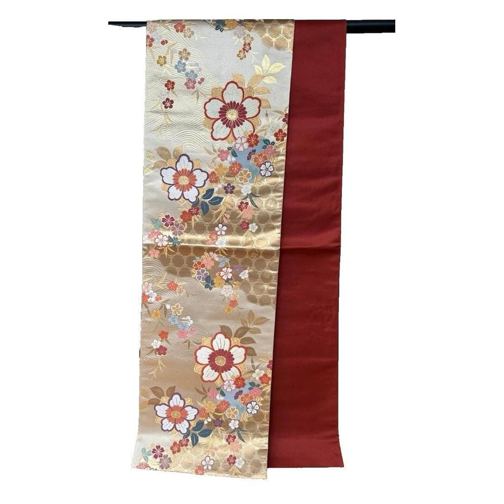 Used SALE [Good Condition] Fukuro Obi 430cm Gold Nishiki Gold Cherry Blossom Flower Pattern Gorgeous Goat Pure Silk