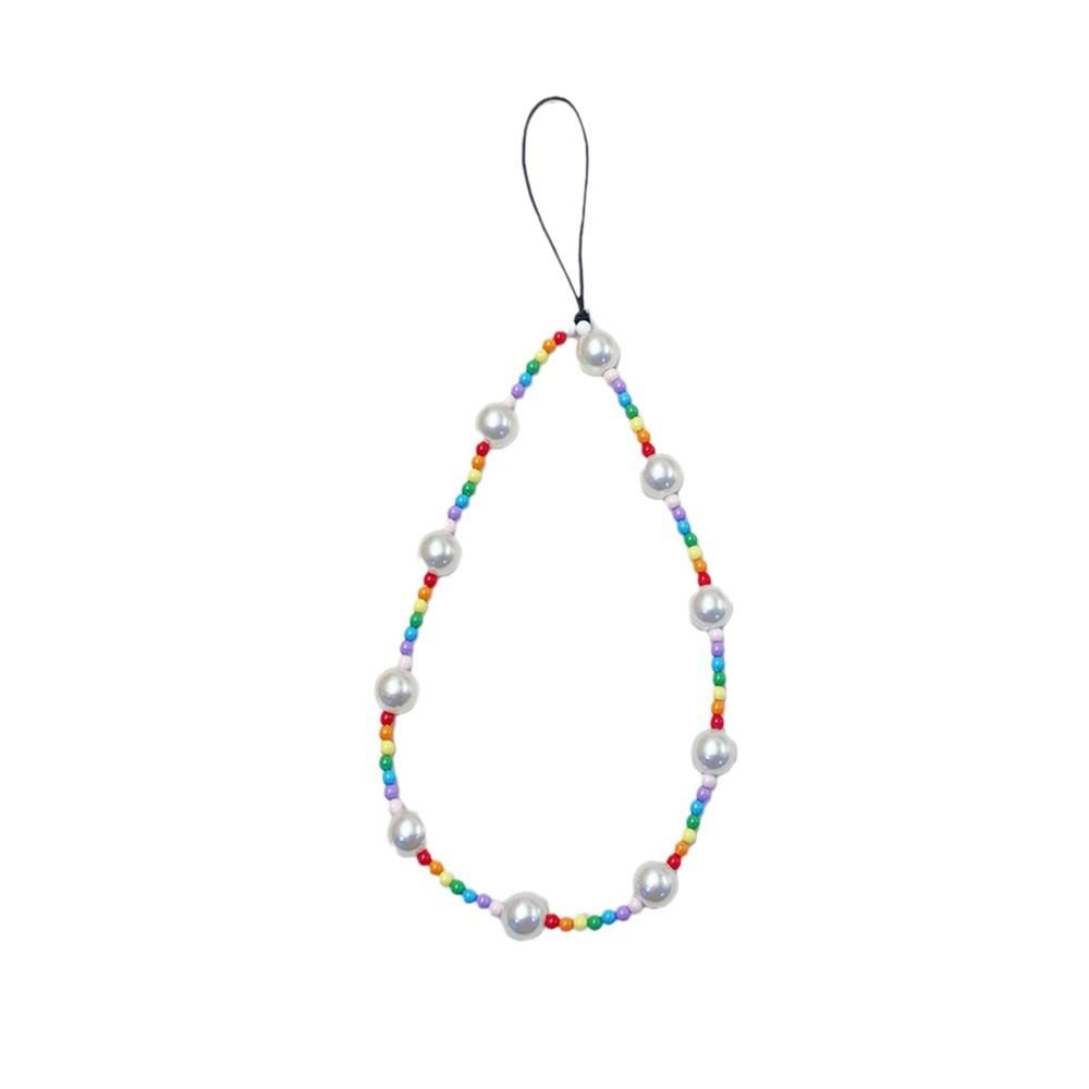 INS wind acrylic pearl colored rice beads fashion anti-lost hand carry pendant mobile phone chain