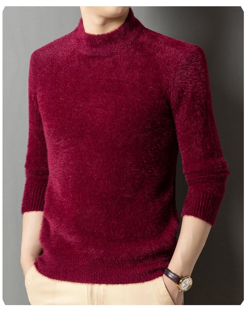Men's Winter Knitwear: Mink Velvet, Half-High Collar Pullover Sweater