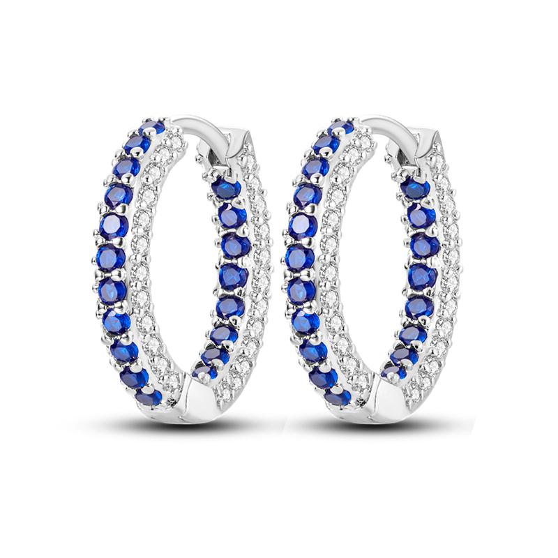 925 Silver Geometric Minimalist Blue Series Jewelry Fashion Zircon Circle Hoop Earring For Women S925 Gift Accessories