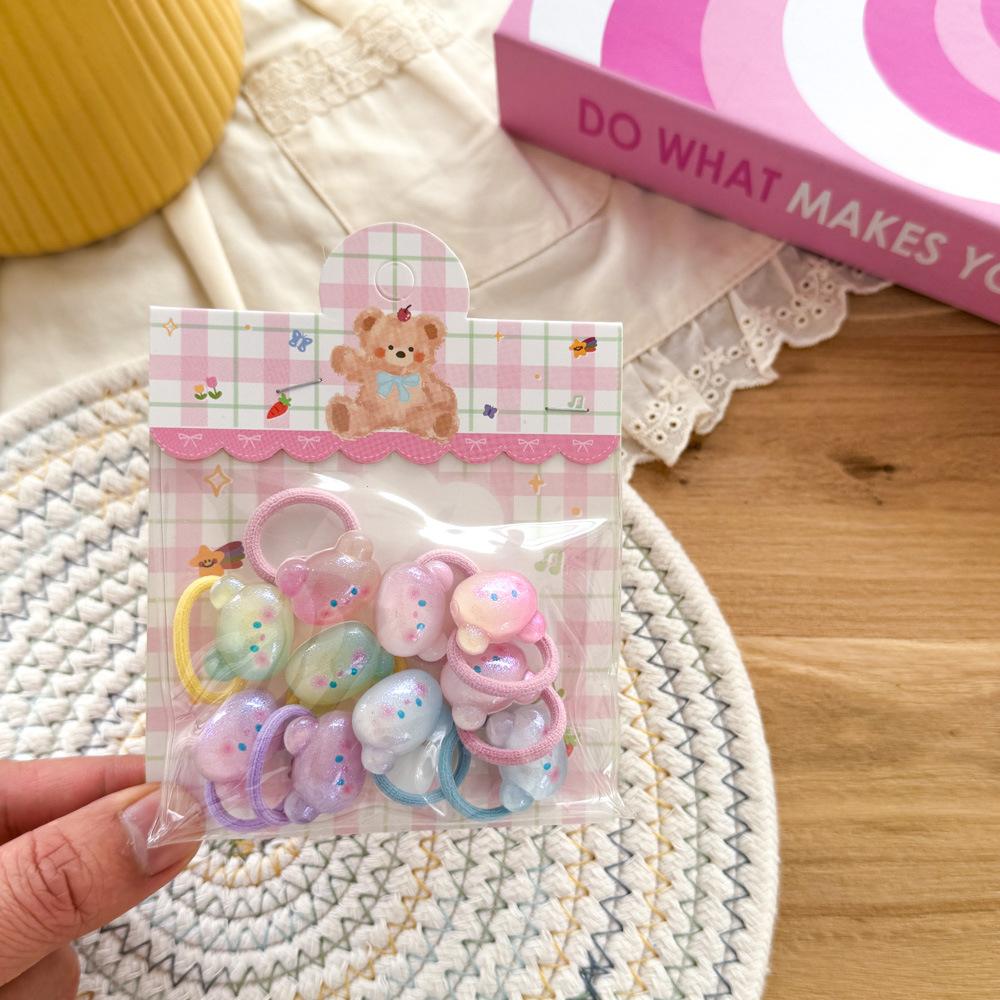 Inel colorat dulce și drăguț pentru păr cu iepuraș și ursuleț Bandă de cauciuc mică pentru copii Sfoară mică pentru legat părul copiilor Accesorii de păr