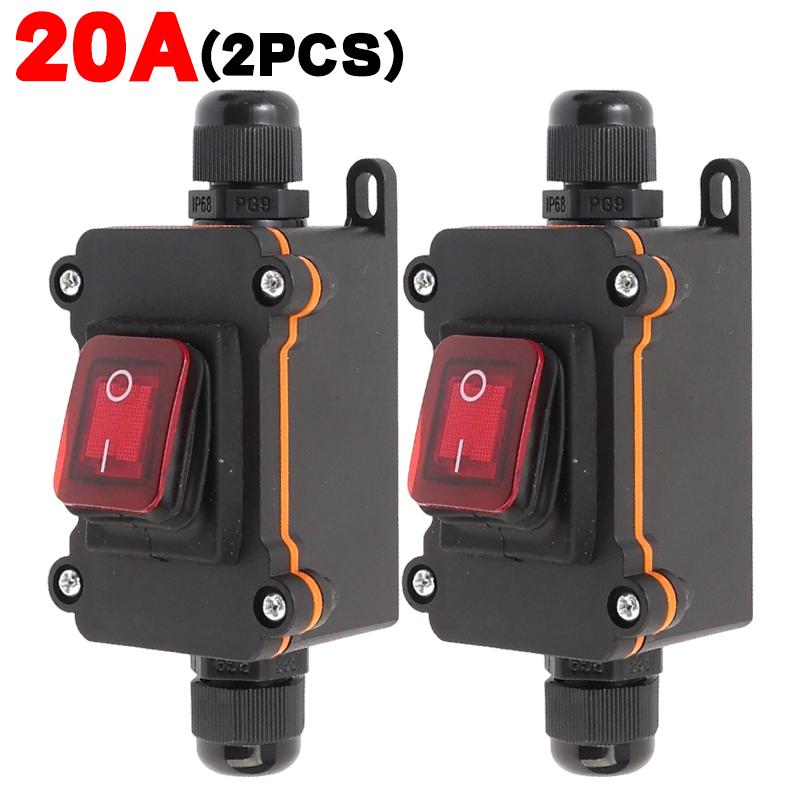 Waterproof Inline Rocker Switch Heavy Duty 20A 12V 220V Outdoor Feed Through Cord Switch for Garden Patio Light Boat Marine Tool