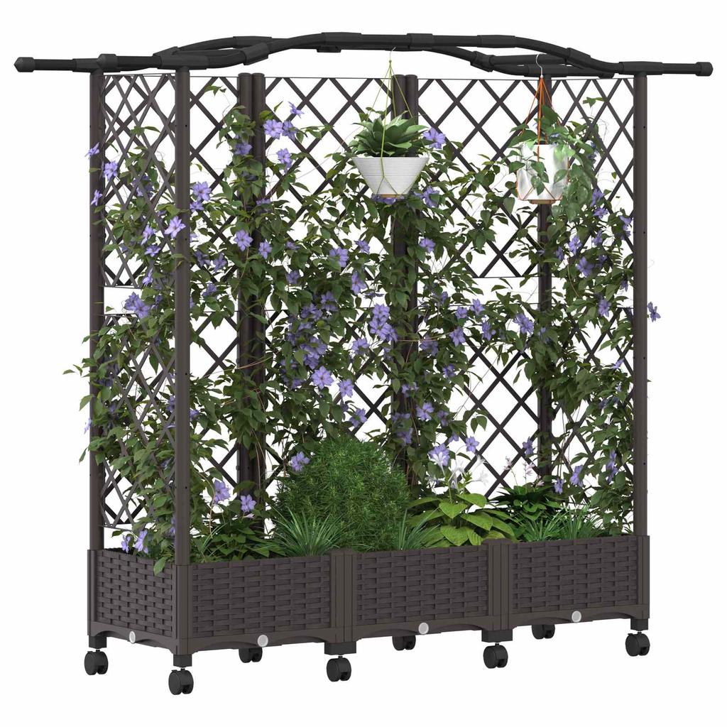 Raised Garden Bed with Trellis and Roof Brown 163 X 40 X 129 Cm PP