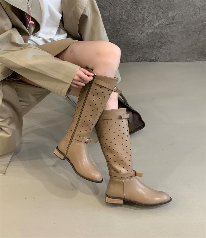 Inner heightening belt buckle hollow toe cool boots women's outer wear 2025 new retro casual open-toe sleeve boots