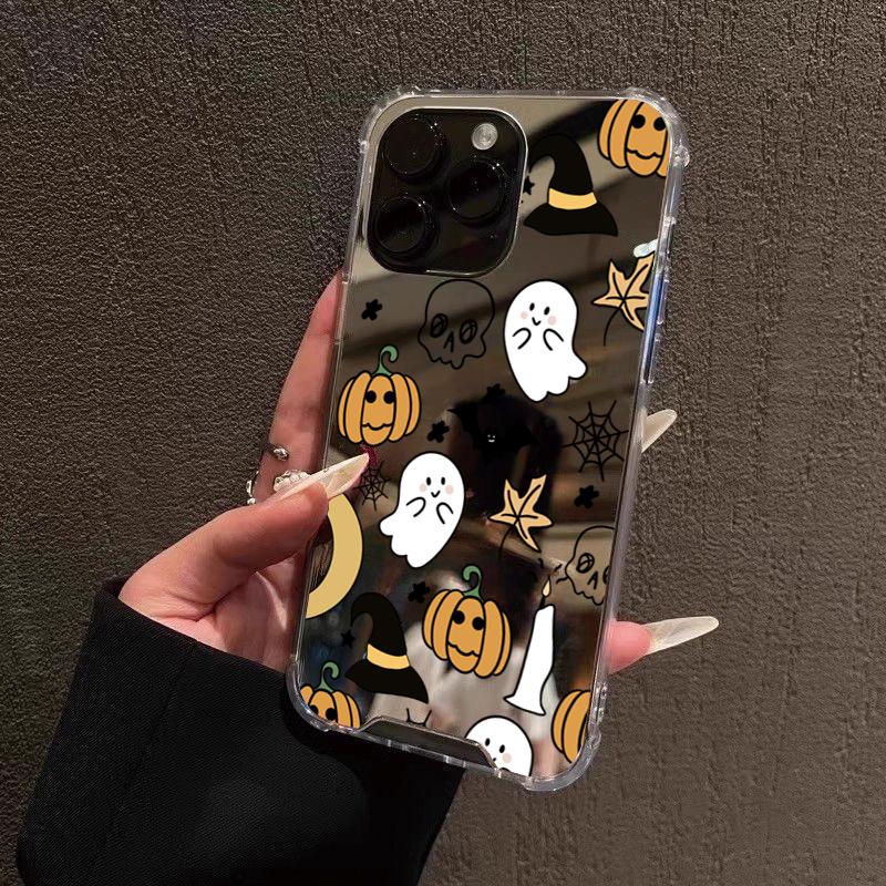 Halloween Retro Ghost Pattern Mirror Acrylic Phone Case For iPhone 17 16 15 Pro Max 14 13 12 11 XS X XR 7 8 Plus Bumper Cover
