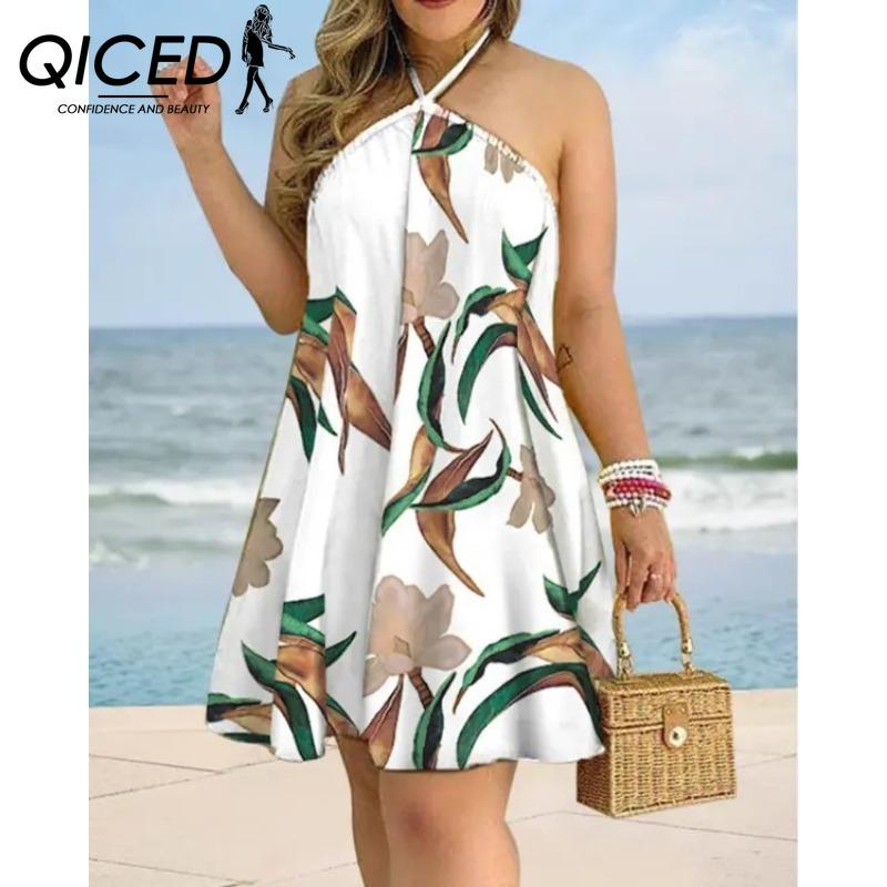 

QICED Летнее платье без бретелек с лямкой через шею для женщин S