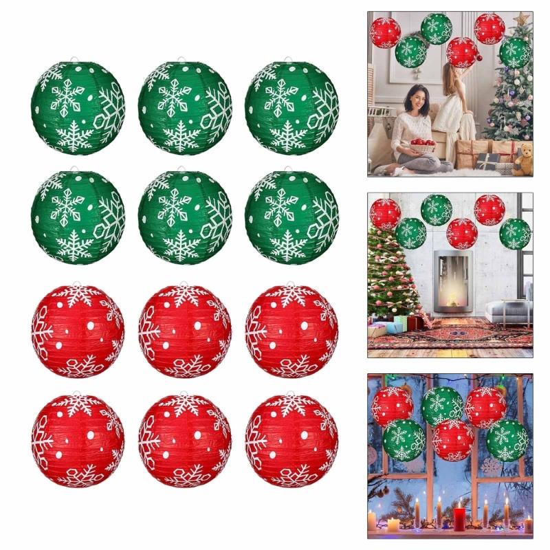 Festival Green Snowflake Paper Lanterns Easy Assembly Efficient Christmas Home Store Window Display