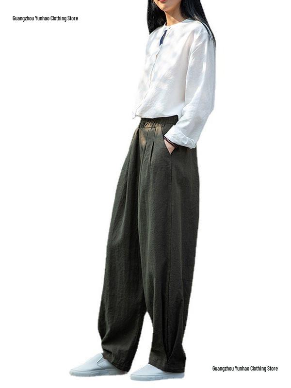 Spring 2026 Women's Cotton & Linen Lantern Pants: Artistic, Sand-Washed, Slimming, Casual Fit