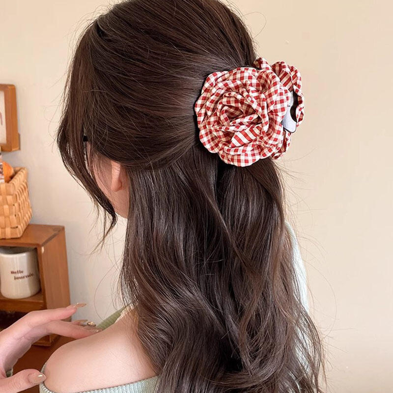 Elegante Karoblumen-Klaue Mode Pferdeschwanz-Haarnadeln Spangen Haiklammer Strand-Haarspange Für Damen Haarschmuck Neu