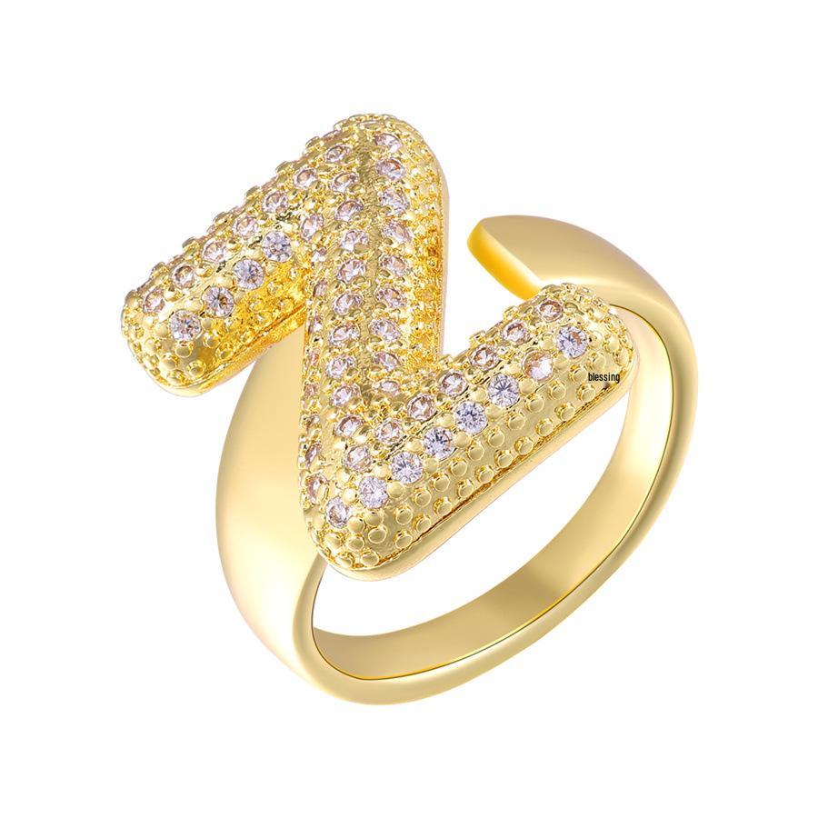 Zirkon Kupfer Mikro-Eingefasst 26-Buchstaben Offener Ring - Europäischer & Amerikanischer Weihnachtsschmuck