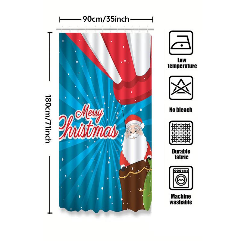 Tu Christmas Shower Curtain Santa Claus Holiday Festive Bathroom Decor Waterproof Xmas Pattern Home Textile Gift Idea