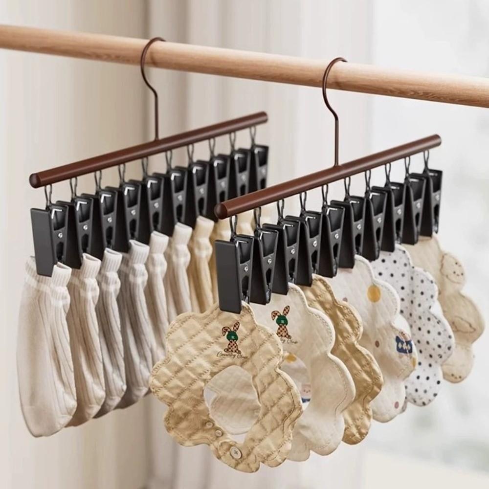 Metal Clip Clothes Drying Hanger Wooden No Trace Drying Rack Storage Organiser  Bathroom Dryer
