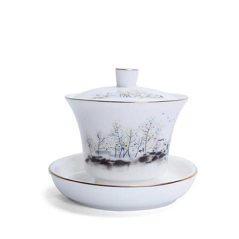 Mutton Fat Jade Porcelain San Cai Gaiwan - Ink South Design