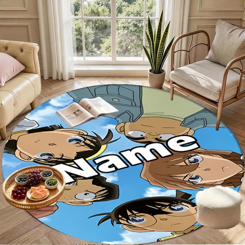 Custom Name Personalized Detective Conan Print Round Rug, Versatile Home Decor Carpet, for Playroom, Apartment, Balcony, Entryway, Hallway Gift