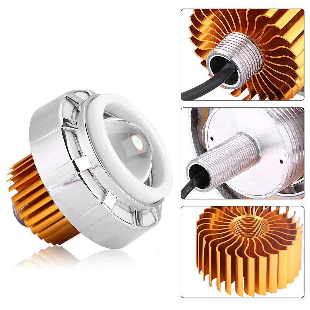 Motorcycle LED Headlight Projector Lens Dual Angel & Devil Eye Round BlueRed