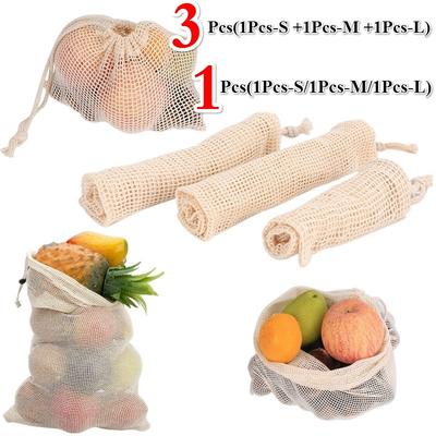 1 Stück/3 Stück(3 Größe) Wiederverwendbare Produkttasche, waschbar, umweltfreundlich, Netztasche aus natürlicher Baumwolle