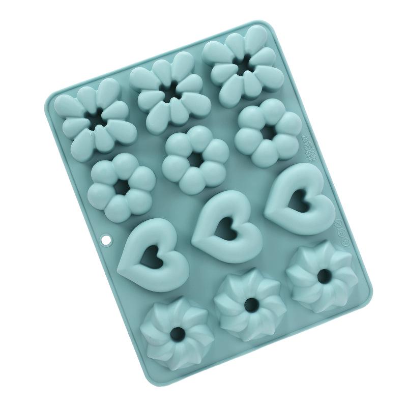 Heart & Flower Silicone 12-Cavity Cookie Mold for Baking