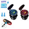 60W PD and QC3.0 Car Charger 12V/24V Outlet Laptop Charger USB C PD QC3.0 Car Port Socket Waterproof For RV Car Boat Motorcycle