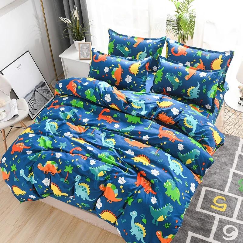 Blue Dinosaurs Soft Duvet Cover Quen Children Kids Carton Warm Comforter Covers Sets for Young Boys Soft Lovely Animals Patern Beding Set Home Decor