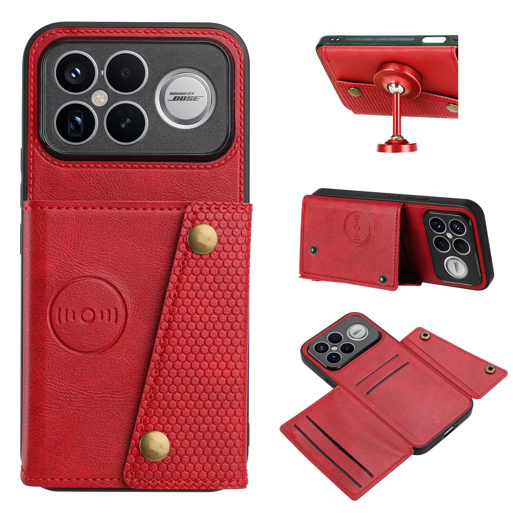 Pouzdro na telefon pro Xiaomi Poco F8 Ultra / Redmi K90 Pro Max 5G s sloty pro karty, stojánek, kůže + TPU kryt na telefon