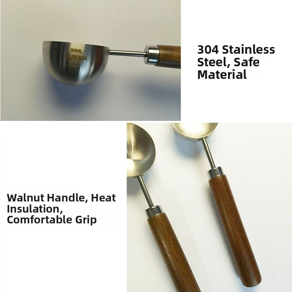15/30ml Round Coffee Measuring Spoon Home Baking Tool Wooden Handle Tablespoon Spoon Measuring Tools for Kitchen Stainless Steel