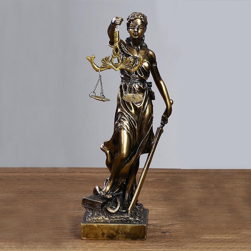 Bronze Goddess Themis Sculpture: Justice Law Scales Ornament for Lawyer's Office