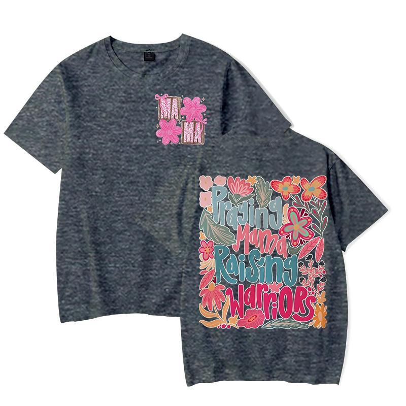 Trendy Women Clothing Mama Boho Floral Graphic T Shirts Praying Mamas Raising Warriors Graphic Tee Retro Vintage Mama T-shirt