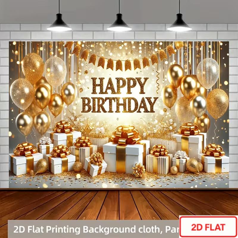2D Flat Printing Gold Glitter Happy Birthday Party Photo Booth Background Cloth
